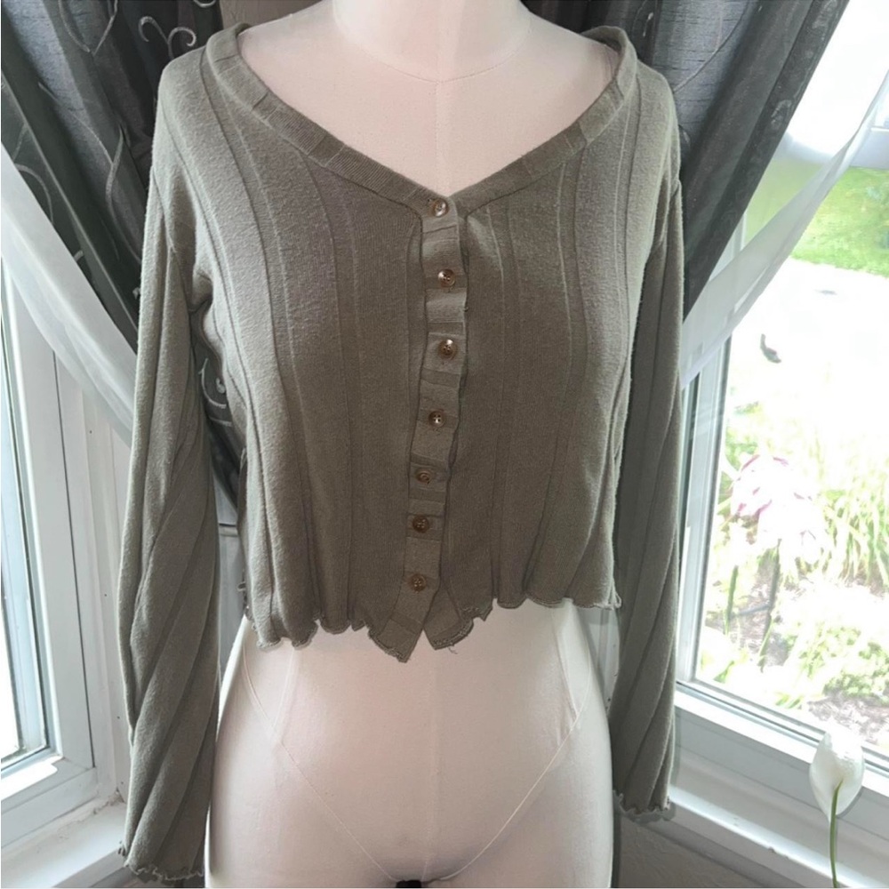 Olive Button-Down Cropped Top